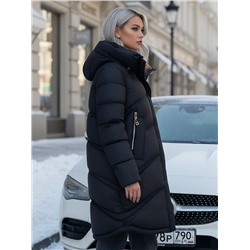 Пальто зимнее утепленное с капюшоном женское черного цвета 7747Ch