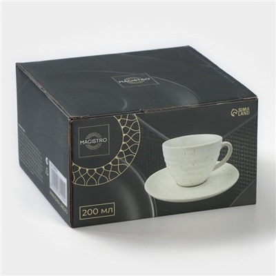 Чайная пара Magistro Urban, 2 предмета: чашка 200 мл, блюдце d=14.2 см, фарфор, белая в крапинку