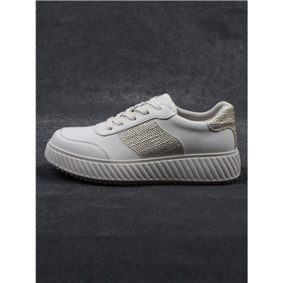 03-A1018-2 LT. BEIGE/GOLD Кроссовки женские (натуральная кожа)