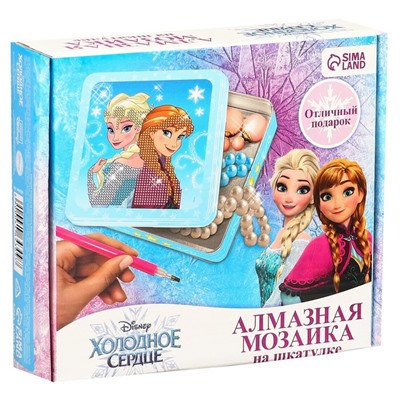 Алмазная мозаика на шкатулке с частичным заполнением «Холодное сердце», 14 х 14 см