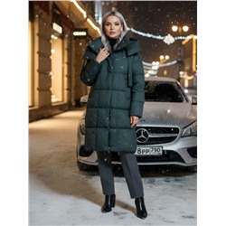 Пальто зимнее утепленное с капюшоном женское темно-серого цвета 7700TC