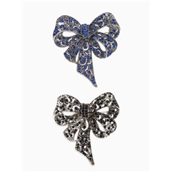 Брошь «Бант» узорчатый, цвет бело-синий в чернёном серебре МИКС