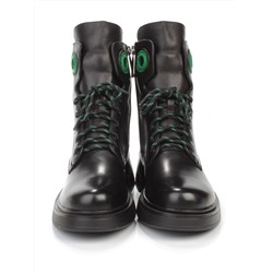 01-P514-4 BLACK/GREEN Ботинки демисезонные женские (натуральная кожа, байка)