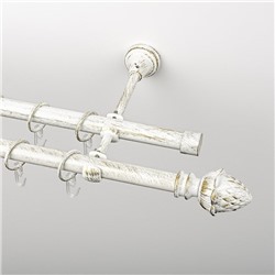 Карниз металлический стыкованный, 2-рядный "Агра", белое золото, гладкая труба, ø 19 мм (kn-466)