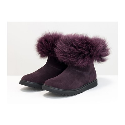 Женские ботиночки в стиле UGG из натуральной замши бордово-фиолетового цвета и натурального шикарного меха песца фиолетового цвета, Зимняя коллекция от Джино Фиджини, Б-17113-13