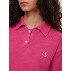 Поло с коротким рукавом из хлопка с вышивкой, розовая фуксия