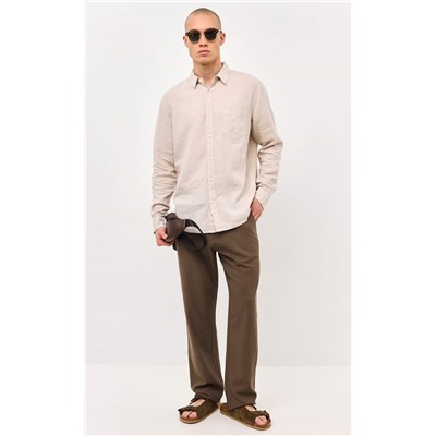 Брюки льняные мужские F111-0851 светло-коричневые