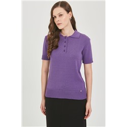 Футболка-поло вязаная фиолетового цвета