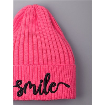 Шапка вязаная детская с отворотом, вязка лапша, SMILE, коралловый
