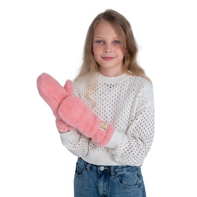 Варежки детские меховые лосось