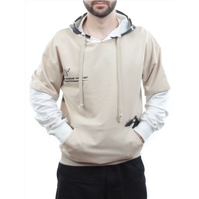 2702 BEIGE/WHITE Толстовка мужская (75% хлопок, 20% полиэстер, 5% спандекс)