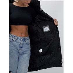 Куртка зимняя женская с капюшоном удлиненная стеганная черного цвета 9638Ch