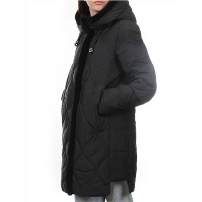 310 BLACK/BLACK Пальто зимнее стеганое женское (200 гр. холлофайбер, натуральная норка)