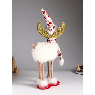 Интерьерная кукла текстильная «Лосик в белой шубе, колпаке и шарфе с узорами», 22×12×48 см