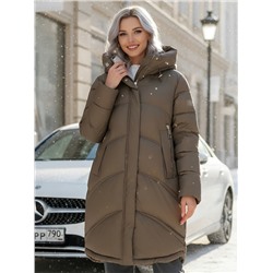 Пальто зимнее утепленное с капюшоном женское коричневого цвета 7747K