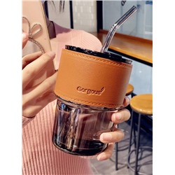 Стакан стеклянный с трубочкой 400мл БЕЛЫЙ