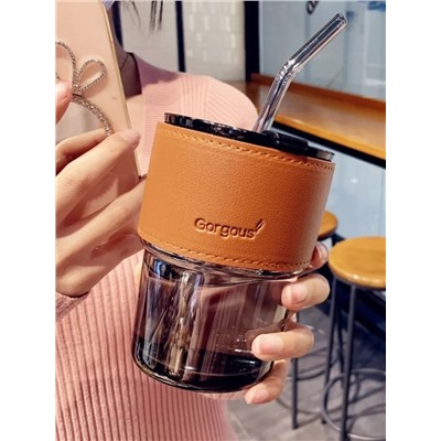 Стакан стеклянный с трубочкой 400мл БЕЛЫЙ