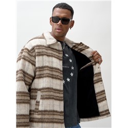 Куртка рубашка шерстяная в клетку мужская демисезонная коричневого цвета 58565K