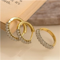 Комплект ювелирной бижутерии Итальянское золото (покрытие желтое 14к), серьги и кольцо 20 р, вставка: фианиты, цвет: прозрачный, арт.313.341-20