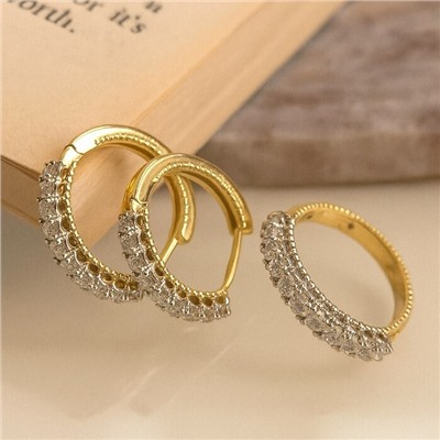 Комплект ювелирной бижутерии Итальянское золото (покрытие желтое 14к), серьги и кольцо 20 р, вставка: фианиты, цвет: прозрачный, арт.313.341-20