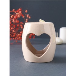 Аромалампа для эфирных масел «Сердце с розами», керамика, бежевая, 8×8×9 см