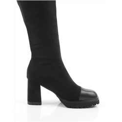 02-H8B-11A BLACK Сапоги "Ботфорты" демисезонные женские (искусственная замша, натуральная кожа)