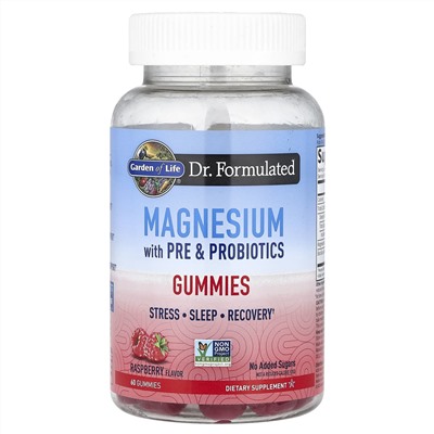 Garden of Life, Магний с пребиотиками и пробиотиками, жевательные мармеладки, малина, 60 жевательных таблеток