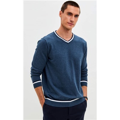 Пуловер однотонный мужской с V-образной горловиной F021-15-0046 jeans melange