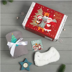 Набор подарочный новогодний «Этель» Happy new year: плед, маска для сна, подсвечник, свеча