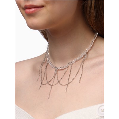 Колье «Дуга» водопад, белое в серебре