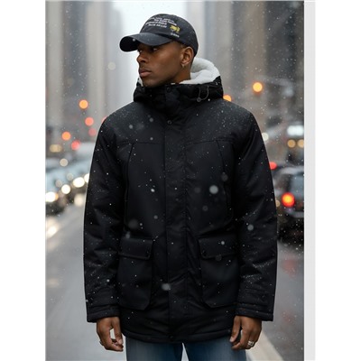 Парка мужская зимняя удлиненная с мехом черного цвета 8753Ch