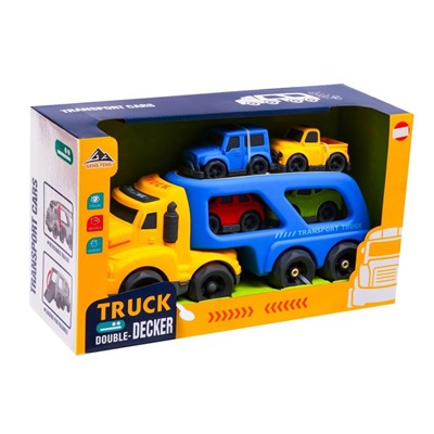 УЦЕНКА Грузовик инерционный TRUCK, с 4 машинками, световые и звуковые эффекты