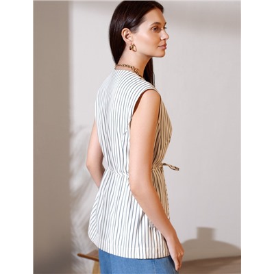 Удлиненный костюмный жилет в полоску с поясом из легкого хлопкового поплина