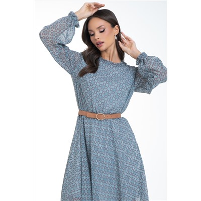 Платье шифоновое серо-голубое с принтом