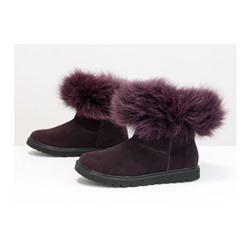Женские ботиночки в стиле UGG из натуральной замши бордово-фиолетового цвета и натурального шикарного меха песца фиолетового цвета, Зимняя коллекция от Джино Фиджини, Б-17113-13