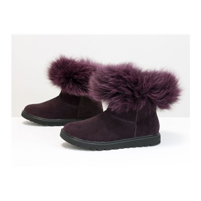 Женские ботиночки в стиле UGG из натуральной замши бордово-фиолетового цвета и натурального шикарного меха песца фиолетового цвета, Зимняя коллекция от Джино Фиджини, Б-17113-13
