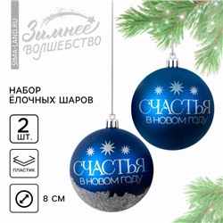 Ёлочные игрушки, шары новогодние «Мечтай!», украшение на Новый год, пластик, d=8, 2 шт., цвет синяя гамма