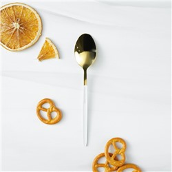 Ложка чайная Magistro «Блинк», 15.5×2.8 см, белая ручка, на подвесе, нержавеющая сталь, золотистая