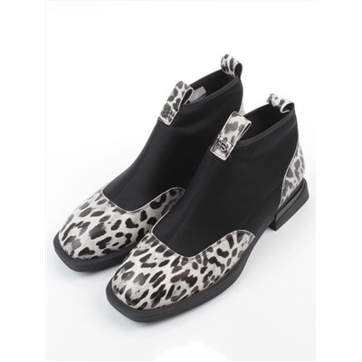 01-B44B-81H WHITE/LEOPARD Ботинки демисезонные женские (натуральная кожа, текстиль, байка)