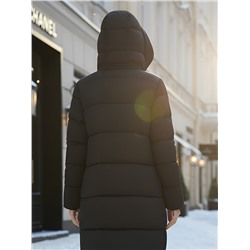 Пальто зимнее утепленное с капюшоном женское черного цвета 7638Ch