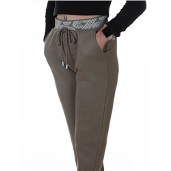 2611 GRAY/GREEN Штаны утепленные спортивные женские (85% хлопок, 10% полиэстер, 5% спандекс)