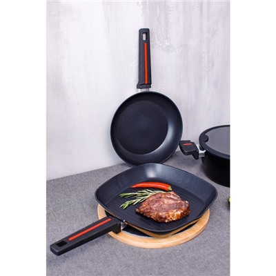 Сковорода-гриль Magistro Flame, 28×28 см, квадратная, антипригарное покрытие, индукция, кованый алюминий, чёрная