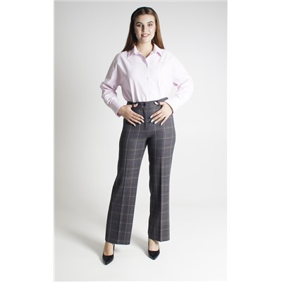 Женские брюки весна-осень Трубы костюмные сине-коричневая клетка