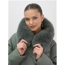 Пальто зимнее утепленное с мехом и капюшоном тренд цвета хаки 7745Kh