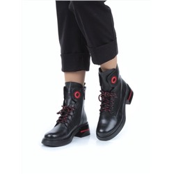 01-P514-1 BLACK/RED Ботинки демисезонные женские (натуральная кожа, байка)