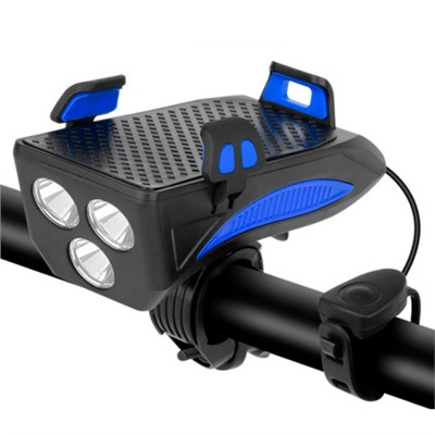 Фонарь передний COMIRON "HOLDER" ABS, IPX5; 3*T6 LED, 400lm; 4800mAh USB индикатор заряда POWER BANK сигнал 130Дб крепление смартфона синий /уп 20/80/