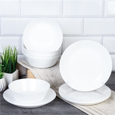 Столовый набор 12 предметов Евро 12FLML756 (WHITE) (уп 4)