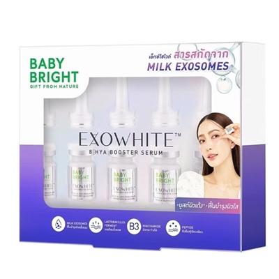 Увлажняющая сыворотка с экзосомами и гиалуроновой кислотой Baby Bright Exowhite 8 Hya Booster Milk Exosomes 6 мл × 5 шт, Baby Bright Exowhite Milk Exosomes 6ml x 5pcs, Baby Bright Exowhite — ваш шаг к идеальной коже!