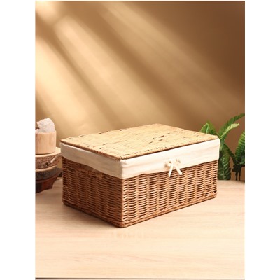 Корзинка прямоугольная с крышкой и тканевым подкладом, 33×22×15 см, ротанг