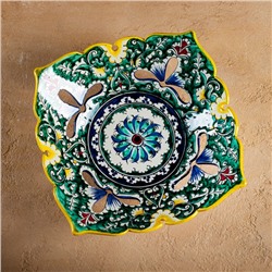 Фруктовница узбекская Риштанская Керамика «Узоры», 24×24×8 см, жёлтая